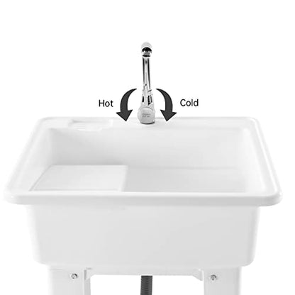 Laundry Sink, Freestanding Plastic Laundry Sink With Washboard Utility Sink Laundry Tub Indoor and Outdoor Utility Sink with Faucet Hoses Drain Kit for Laundry Room Washing Room Garden Garage - color: 25.6*21.65*31.5in -White