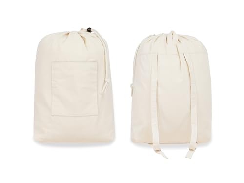 PurpleEssences Laundry Bag Durable Clothes Drawstring Bag Machine Washable Travel Laundry Organizer for Dorm, College, Hamper - Set of 1, 15 x 28 Inch, Laundry Bag - Natural - size: 15 x 28 Inch Laundry Bag