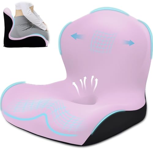 Seat Cushion for Office Chair and Car, L-Shaped Ergonomic Car Seat Cushions, Memory Foam Chair Cushion, Lumbar Support Pillow for Wheelchair, Car, Home, Office, Desk, Pink - color: Pink