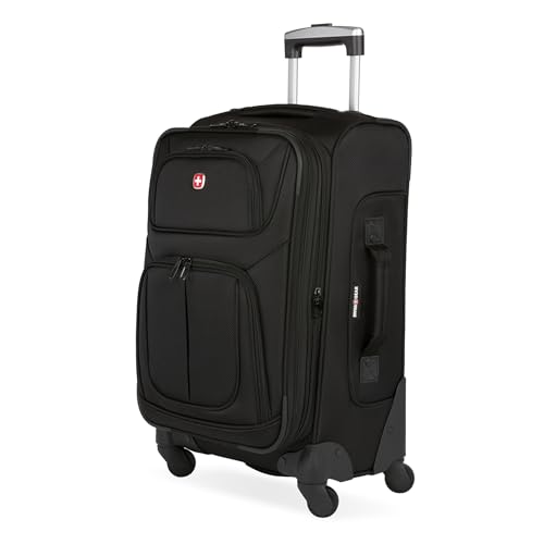 SWISSGEAR Sion Softside Expandable Spinner Luggage Durable Lightweight Travel Suitcase, Black, Carry-On - color: Black, size: Carry-On