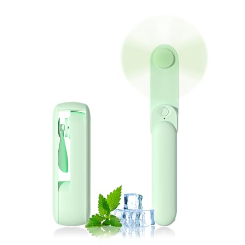 Portable Handheld Fan, 2 IN 1 Mini Hand Fan, Battery Operated [8-15 Working Hours], USB Rechargeable Personal Foldable Fan for Indoor, Small Pocket Fans Travel Essentials for Outdoor (Green) - color: Green