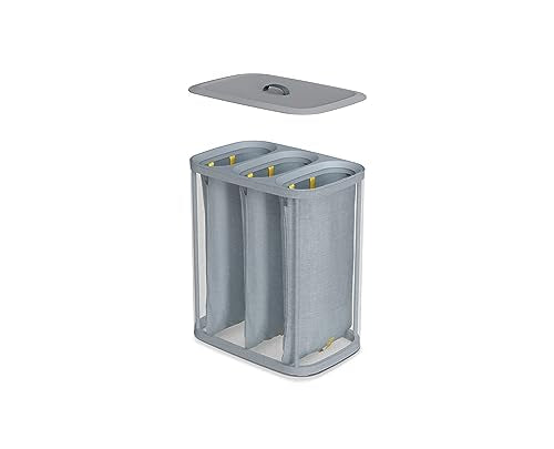Joseph Joseph Tota Trio 90 liter/23.8 gallon Laundry Hamper Separation Basket with lid, 3 Removable Washing Bags with Handles- Gray - color: Gray, style: Trio Compartment 90L