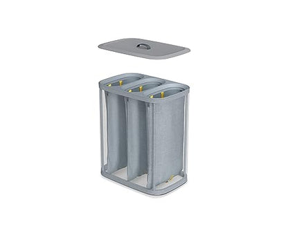 Joseph Joseph Tota Trio 90 liter/23.8 gallon Laundry Hamper Separation Basket with lid, 3 Removable Washing Bags with Handles- Gray - color: Gray, style: Trio Compartment 90L