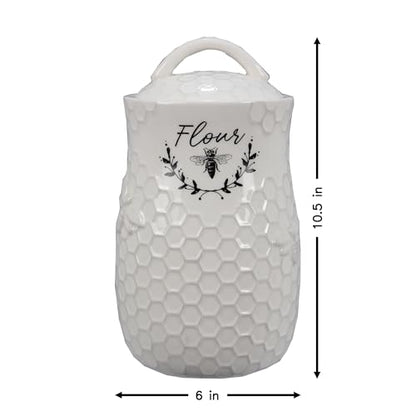 Young's Inc Ceramic Honey Bee Canisters, 4 pc/set - color: White