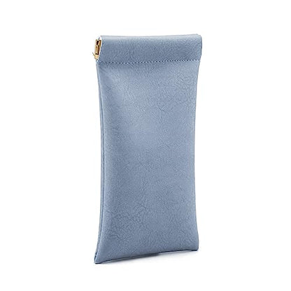 3 Pack Leather Eyeglasses Cases PU Soft Sunglasses Pouch Squeeze Top Portable Glasses Cases for Men Women - color: Blue Blue Blue