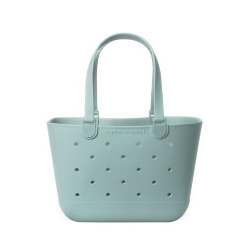 Simple Modern Large Beach Bag | Waterproof Getaway Rubber Tote with Zipper Pocket for Travel, Pool, Boat, Groceries, Sports | Sea Glass Sage - color: Sea Glass Sage, style: Large
