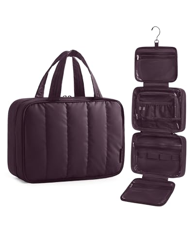 BAGSMART Travel Toiletry Bag for women, Portable Hanging Hook Makeup Bag Organizer, Waterproof Makeup Cosmetic Bag, for Full-Size Accessories, Toiletries,Crimson Purple - color: Crimson Purple