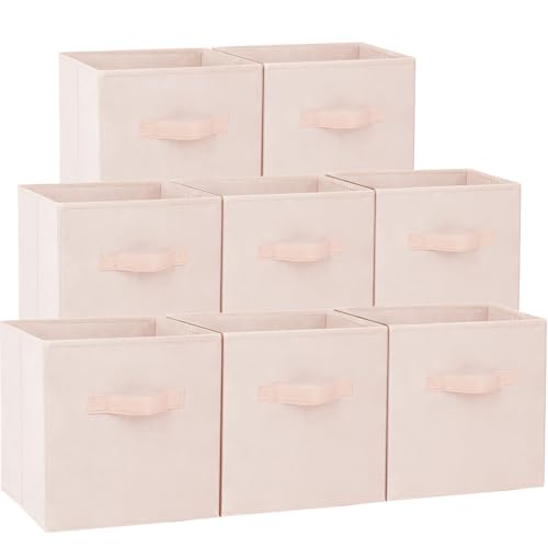 Criusia Storage Cubes - 13 Inch Heavy Duty Fabric Storage Bins for Shelves Closet Cube Organizer - 8 Pack Collapsible Cube Storage Bins Baskets for Clothes Blankets Toys - Nursery Organization - color: Peach Pink, size: Large -13 inches
