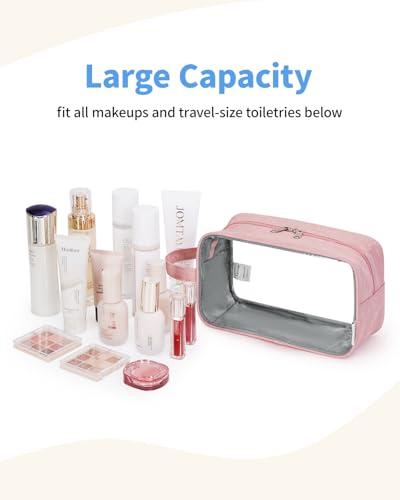 Narwey Clear Travel Toiletry Bags for Traveling Toiletries Men Women, Clear Makeup Bag Cosmetic Bag with Zipper, Make Up Pouch Organizer Bag with Handle, Skincare Beach Snack Medicine Bag, Pink - color: Clear-Pink