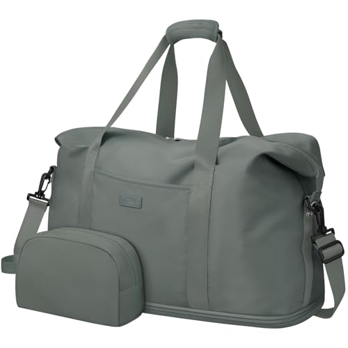 Expandable Travel Duffle Bags Weekender Overnight Bags for Women Men Hospital Bag for Women Labor Delivery with Toiletry Bag Waterproof - color: Green, size: Large