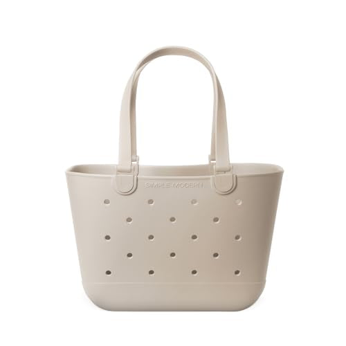 Simple Modern Large Beach Bag | Waterproof Getaway Rubber Tote with Zipper Pocket for Travel, Pool, Boat, Groceries, Sports | Almond Birch - color: -Almond Birch, style: Large