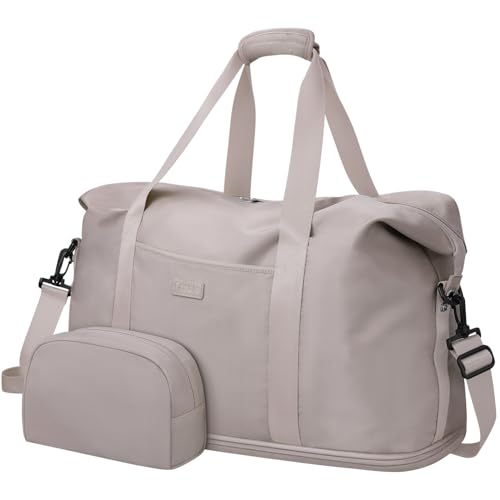 Expandable Travel Duffle Bags Weekender Overnight Bags for Women Men Hospital Bag for Women Labor Delivery with Toiletry Bag Waterproof - color: Khaki, size: Large