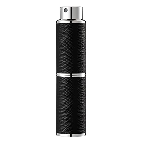 Travel Perfume Bottle Refillable - 8ML Leather Empty Mini Cologne Spray Atomizer Men - Small Fragrance Sample Sprayer - Portable Refill Travel Essentials Container with Black - color: Black