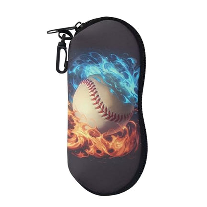 AFPANQZ Glasses Case with Carabiner Hanging Portable Neoprene Zipper Sunglasses Case Soft Lightweight - color: Blue Red Flame Baseball