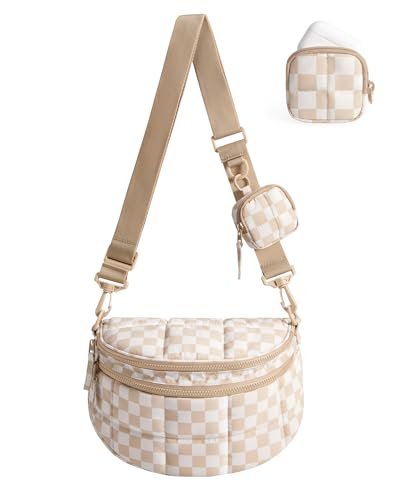 BAGSMART Small Crossbody Bags for Women, Puffer Cute Bum Bag with Pouch, Quilted Purse for Daily Travel College - color: Checkered, size: 4.6L