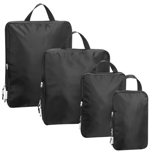 Navaris Compression Packing Cubes Set of 4 Sizes - Compressible Travel Bags for Packing - Lightweight Compression Travel Organizer - Suitcase Carry On Luggage Backpacks - Black