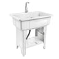 Freestanding Plastic Laundry Sink with Washboard, Indoor Outdoor Utility Sink with Cold and Hot Water Faucet, Hoses and Drain Kit for Laundry Room, Garage, Garden (31.5×22.05×31.5 Inch) - color: White, 31.5 x 22.1 x 31.5in