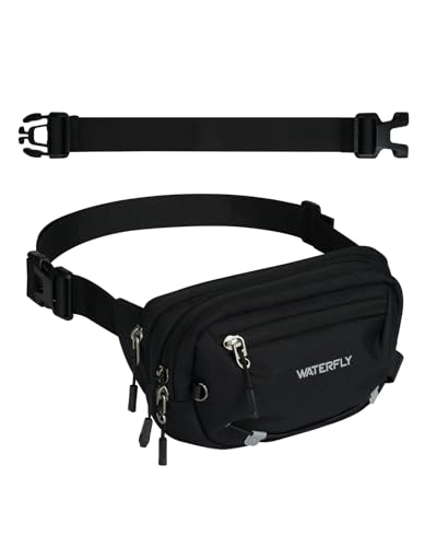WATERFLY Small RFID Fanny Pack: 1.5L Slim Mini Anti-Theft Crossbody Waist Bag with Extender Strap, Water-Resistant Waist Pack for Men Women Travel Hiking Running-Black - color: Black