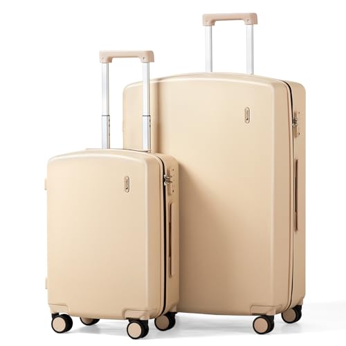 Hanke Hard Shell Luggage Sets 2 Pieces, Carry On and Checked Luggage Sets with Spinner Wheels, Durable PC Hardside Rolling Suitcase for Travel (20/28 Inch, Cuba Sand) - color: Cuba Sand, size: 2-Piece Set(20/28)