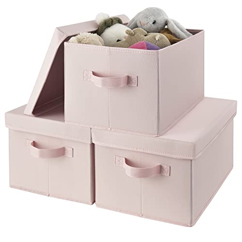 GRANNY SAYS Storage Bins Fabric, Storage Bins with Lids, Collapsible Storage Box Closet Shelf, Decorative Storage Baskets for Organizing Bedroom Dorm Nursery, Pink, Medium, 3-Pack - color: Pink, size: Medium