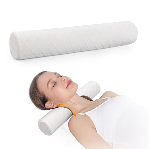 Cozyhealth 3.1" H Small Cervical Roll Pillow, Medium Soft Memory Foam Neck Round Pillow Cylinder Bolster Pillow for Sleeping, Round Neck Support for Bed, Legs, Back and Yoga (White, Small - 3.1" H) - color: White, size: Small - 3.1" H