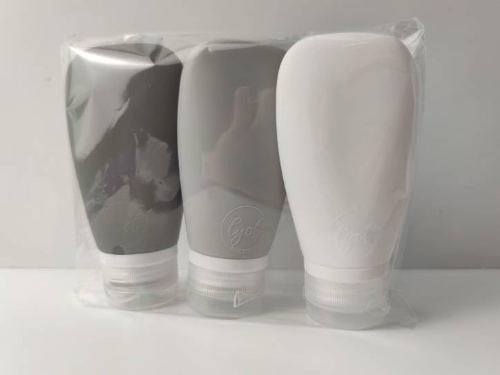 Travel Bottles for Toiletries, TSA Approved 3oz (90ml) Leak Proof Silicone Refillable Squeeze Travel Size Containers BPA Free for Cleansers, Lotions, Shampoo 3-pk (Black-Gray-White) - color: Black-Gray-White