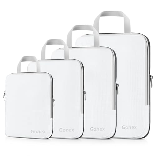 Gonex Compression Packing Cubes, 4pcs Expandable Storage Travel Luggage Bags Organizers (White) - color: 4-White, size: 4 Set