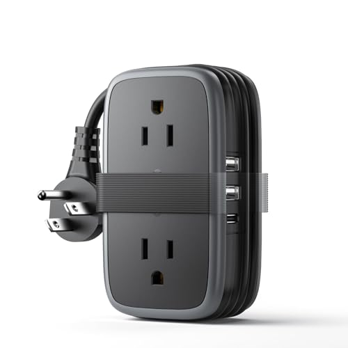 Travel Power Strip with USB Ports, NTONPOWER 4ft Flat Plug Wrapped Around Short Extension Cord with 4 Outlets 3 USB Ports, Compact for Cruise Travel Essential Hotel Home Office, Black - color: Black, size: 15.5W