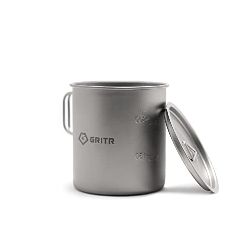 GRITR Titanium Mug, 15.2 fl oz / 25.4 fl oz | Camping, Backpacking, Picnic, Hiking, Travel, Outdoor Cooking Gear w/Lid & Folding Handles | Ultralight Multi-Purpose Metal Cup for Water, Coffee, Tea