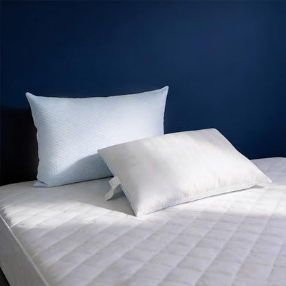 Blue Ridge Home Fashions Luxury Hotel Quality Cooling Pillows Queen Size Set of 2, Soft Medium 500 Thread Count Damask Stripe Embroidered 100% Cotton Cover, Down Alternative - size: Queen Size Set of 2