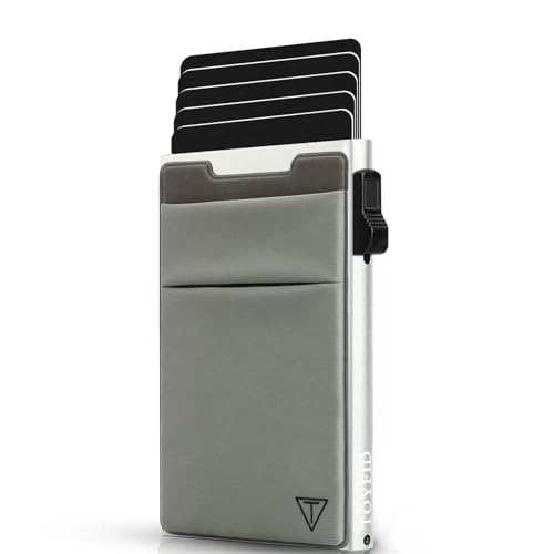 TOYFID Slim Wallet for Men - Pop Up Card Holder Wallet,Minimalist Business Wallet,Credit Card Wallet with Money Pocket,Metal Card Case Wallet,RFID Blocking,Can Hold 6 Credit Cards - color: silver B