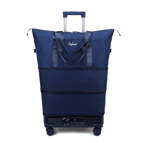 Expandable Rolling Travel Bag with Removable Wheels & Handle, Large Capacity Wheeled Duffle Tote, Foldable Carry On Luggage for Women, Lightweight Weekender Overnight Bag (DarkBlue) - color: DarkBlue