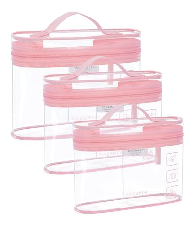 BAGSMART TSA Approved Toiletry Bag, 3 Pack Clear Makeup Cosmetic Bag Organizer, Quart Size Travel Bag for Toiletries, Carry-on Travel Accessories Essentials, Pink-3pcs - color: Pink, style: 3 Pack