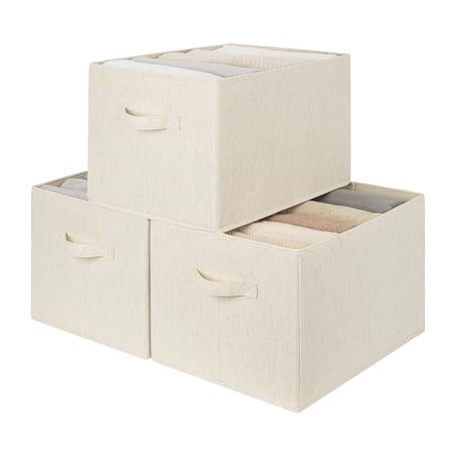 StorageWorks Closet Organizers and Storage Bins, Shelf Baskets for Clothes Storage, Fabric Storage Bins for Organization, Beige(NaturWeave Fabric), 3-Pack, Extra Large - color: Beige(Cotton-linen), size: Extra Large