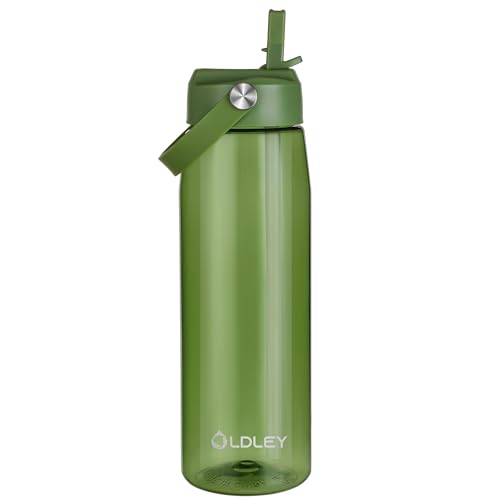 OLDLEY 32 oz Water Bottle with Straw, Leakproof Sports Water Bottle with Carry Strap, BPA-Free Large Water Bottles for Home,Travel, School, Outdoors, Gym, Tritan, Olive Green - color: Olive Green