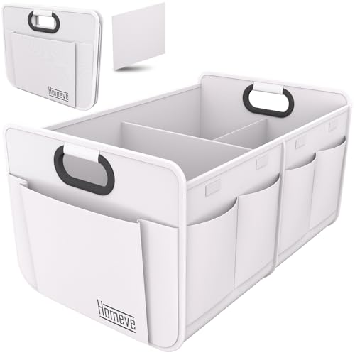 Homeve Car Trunk Organizer for SUV, 18.5Gal Large Capacity No-Sag Heavy Duty, Foldable Waterproof Anti-Slip Storage with 12 Pockets, Fit Sedan, Truck, Universal Car Accessories, White, 2 Compart,Large - color: White, size: 2 Compart