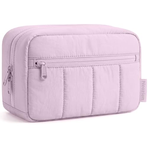 Noozion Makeup Bag Travel Toiletry Bag, Puffy Padded Cosmetic Bag for Women, Makeup Organizer Case, Wide-open Pouch Purse, Travel Essentials - color: Purple