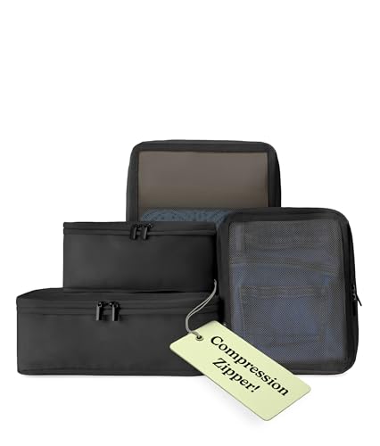 Vandel Space-Saving Compression Packing Cubes for Women, Men, Compressible Carry On Suit Case Organizer Luggage Packing Cubes for Travel Organizer Bags for Luggage and Backpacks, Suitcase Cube - color: 7. Black, size: 4 Packing Cubes