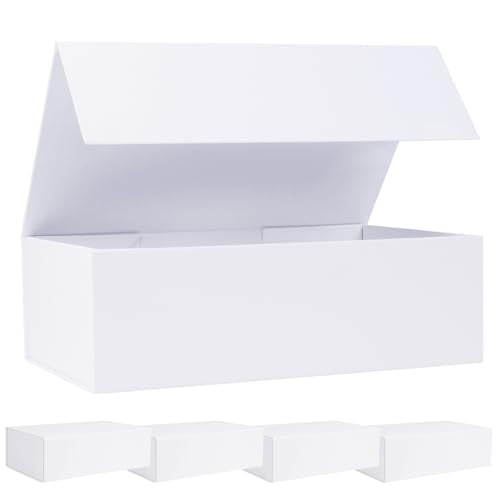 LFBOX White Gift Box with Magnetic Lids 13.8x8.3x4.4 in, Large Bridesmaid Groomsman Proposal Boxes 5 Pack, Collapsible Rectangle Storage Box - color: White, size: 1 count (Pack of 5)