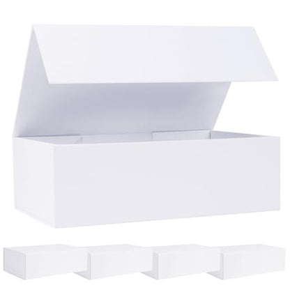LFBOX White Gift Box with Magnetic Lids 13.8x8.3x4.4 in, Large Bridesmaid Groomsman Proposal Boxes 5 Pack, Collapsible Rectangle Storage Box - color: White, size: 1 count (Pack of 5)
