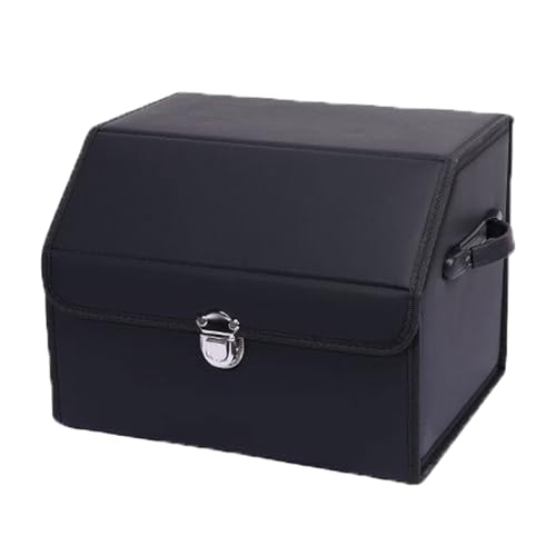 Leather Storage Box Car Trunk Organizer for Trunk SUV Sedan, Leather Foldable Storage Box with Lid (Black 14.9" L*12.2" W*11.8" H) - size: Black 14.9"L*12.2"W*11.8" H