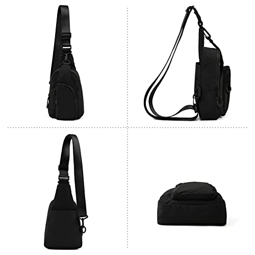 ODODOS Sling Bag with Adjustable Straps Crossbody Chest Bag Lightweight Backpack for Casual Traveling Hiking - color: Black