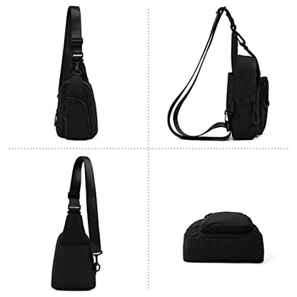 ODODOS Sling Bag with Adjustable Straps Crossbody Chest Bag Lightweight Backpack for Casual Traveling Hiking - color: Black