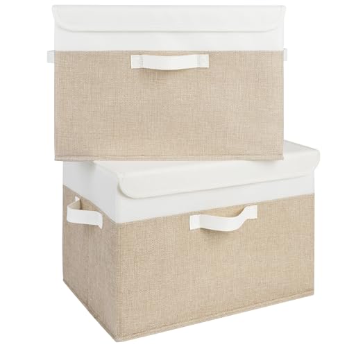GRANNY SAYS Storage Boxes with Lids, Decorative Storage Bins, Shelf Baskets, Clothes Storage and Organization, White/Khaki, 2-Pack - color: White/Khaki, size: Extra Large-2 Pack