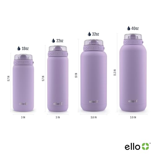 Ello Cooper 22oz Stainless Steel Water Bottle with Straw and Carry Handle, Double Walled and Vacuum Insulated Metal, Leak Proof Locking Lid with Soft Silicone Spout, Reusable, BPA Free, Lilac - color: Lilac, size: 22 Ounces