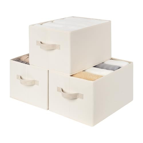 StorageWorks Closet Organizers and Storage Bins, Fabric Storage Baskets for Shelves, Linen Closet Organizer for Clothes, Beige, 3-Pack, Large - color: Beige, size: Large