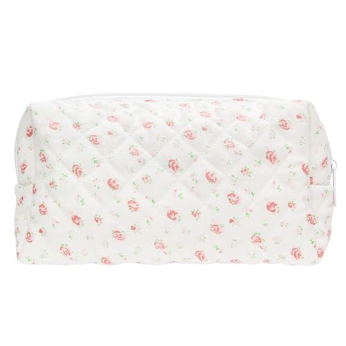 PAZIMIIK Vintage Quilted Makeup Bag Cosmetic Pouch for Brushes Pencils and Travel Make Up Accessories for Women and Girls Gauze Rose - color: Gauze Rose, size: 1PCS