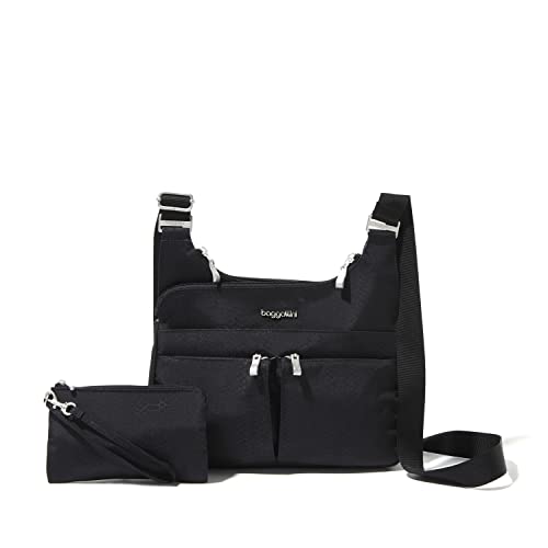 Baggallini Crossbody Travel Bag 11x8.5 Lightweight Water-resistant Nylon Handbag - color: Black Python Emboss