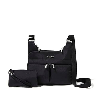 Baggallini Crossbody Travel Bag 11x8.5 Lightweight Water-resistant Nylon Handbag - color: Black Python Emboss