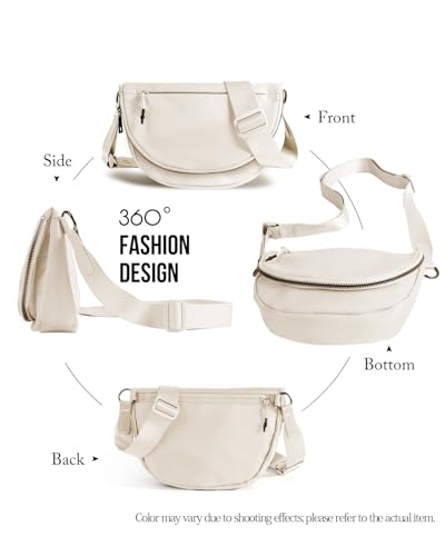 Crescent Bag for Women and Men, Fashion Medium Nylon Folding Crescent Moon Bag Single Shoulder Bag with Adjustable Strap - color: beige